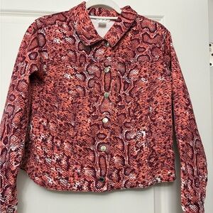 VENUS Burgundy and Coral Patterned Denim Jacket